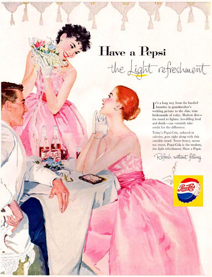 Pepsi-Cola Pink Evening Dress Girls 1957 | Sex Appeal Vintage Ads and Covers 1891-1970