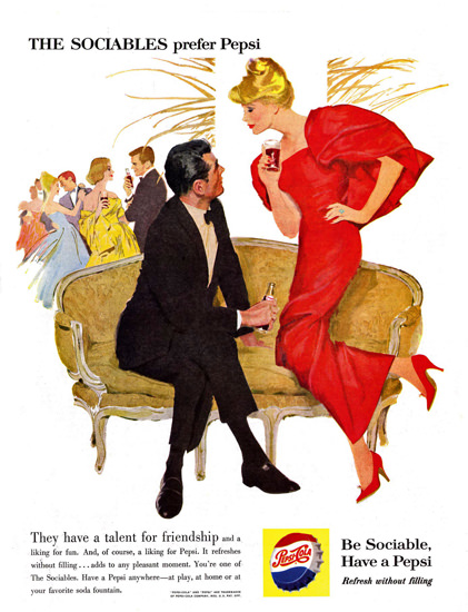 Pepsi-Cola Sofa Couch The Sociables Prefer Pepsi 1959 | Sex Appeal Vintage Ads and Covers 1891-1970