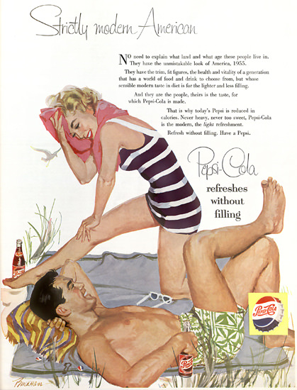 Pepsi-Cola Strictliy Modern American Beach 1955 | Sex Appeal Vintage Ads and Covers 1891-1970