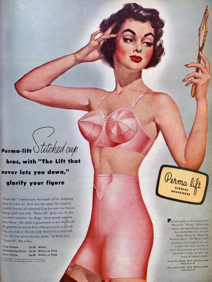 Guaranteed or your money back Perma-lift Self-Conforming Strapless Bra ad  1954