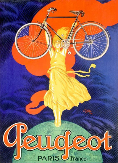 Peugeot Bicycle Girl Globe Paris France J Carlu | Vintage Travel Posters 1891-1970