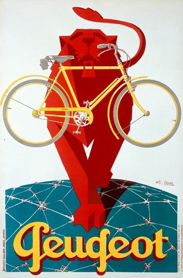 Peugeot Bicycle Red Lion Globe | Vintage Travel Posters 1891-1970