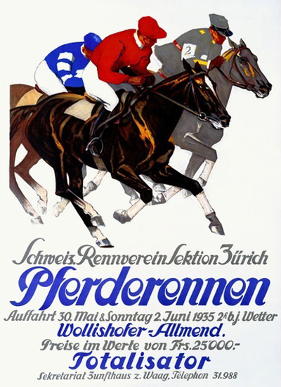 Pferderennen Zuerich 1935 Wollishofer-Allmend | Vintage Ad and Cover Art 1891-1970