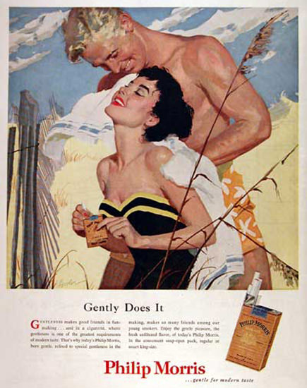 Philip Morris 1955 Lovers In The Dunes Gently | Sex Appeal Vintage Ads and Covers 1891-1970