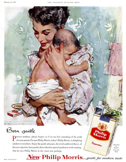 Philip Morris Baby Born Gentle 1956 Cigarettes | Vintage Ad and Cover Art 1891-1970