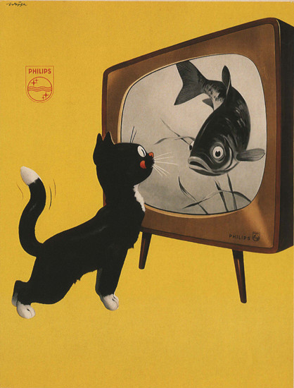 Philips Netherlands Cat And TV Fish | Vintage Ad and Cover Art 1891-1970