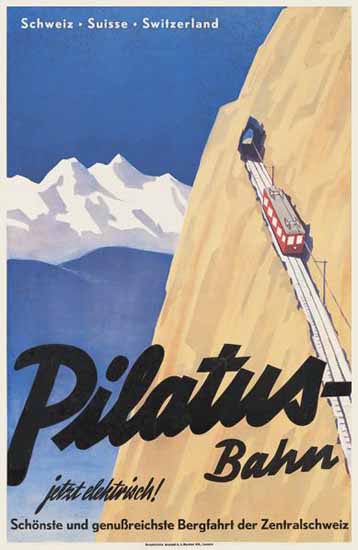 Pilatus Bahn Schweiz Suisse Switzerland Elektrisch 1937 | Vintage Travel Posters 1891-1970