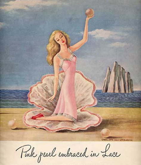 Pink Pearl Girl Embraced In Lace Textro | Sex Appeal Vintage Ads and Covers 1891-1970