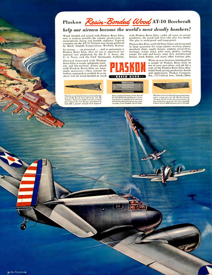 Plaskon AT-10 Beechcraft Bombers | Mad Men Art | Vintage Ad Art Collection