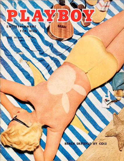 Janet Pilgrim Playboy Cover Copyright 1955 Beach Sketches By Cole | Sex Appeal Vintage Ads and Covers 1891-1970