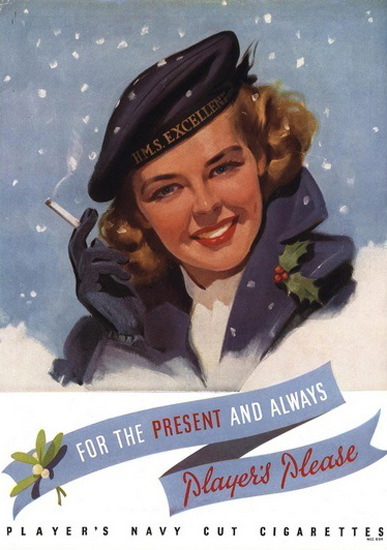 Players Cigarettes Winter Snow Girl Navy Cut | Sex Appeal Vintage Ads and Covers 1891-1970