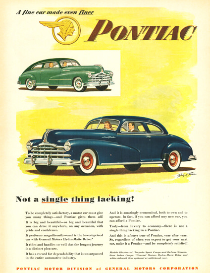 Pontiac Sport Coupe Streamliner Coupe 1948 | Mad Men Art | Vintage Ad ...