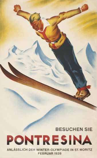 Pontresina Winter Olympiade St Moritz Switzerland 1928 | Vintage Travel Posters 1891-1970