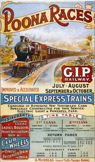 Poona Races Special Express Trains Club Bombay | Vintage Travel Posters 1891-1970