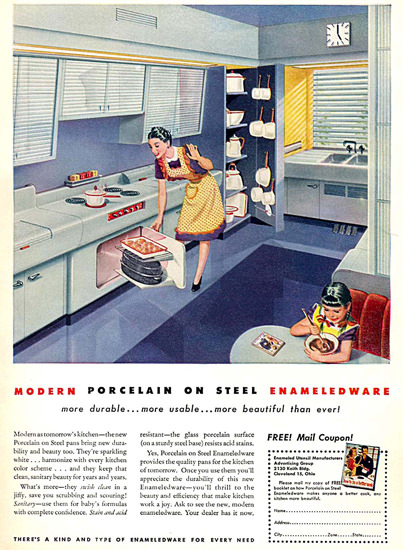 Porcelain On Steel Enameled Kitchen | Vintage Ad and Cover Art 1891-1970