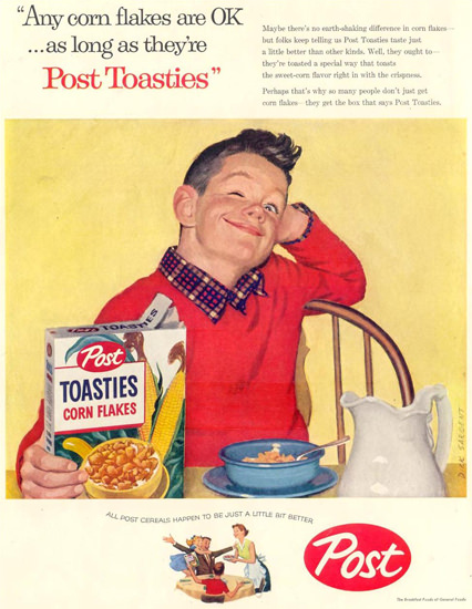 Post Toasties Boy At Breakfast 1957 | Vintage Ad and Cover Art 1891-1970