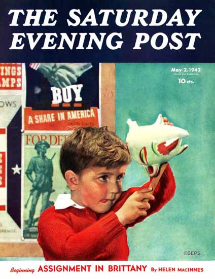 Preston Duncan Saturday Evening Post Saving for War Bonds 1942_05_02 | The Saturday Evening Post Graphic Art Covers 1931-1969