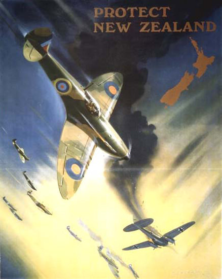 Protect New Zealand Back Them Up Air Fighter | Vintage War Propaganda Posters 1891-1970