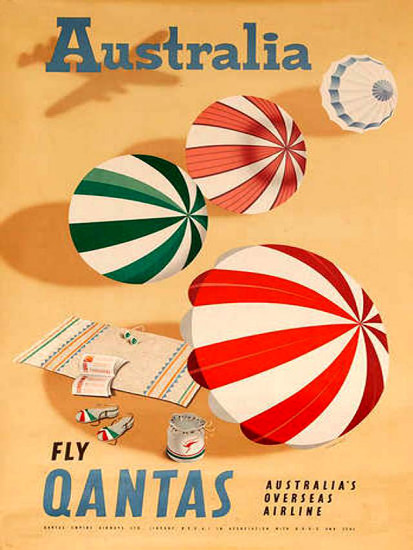 Qantas Australia Australias Overseas Airline 1950 | Vintage Travel Posters 1891-1970