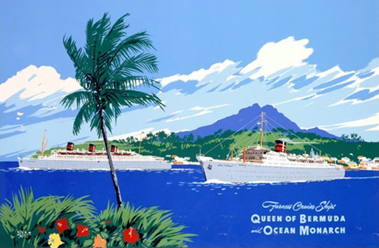 Queen Of Bermuda Ocean Monarch Cruise Ships | Vintage Travel Posters 1891-1970