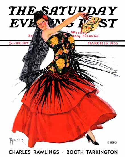 RJ Cavaliere Saturday Evening Post Flamenco Dancer in Red 1936_03_14 | The Saturday Evening Post Graphic Art Covers 1931-1969