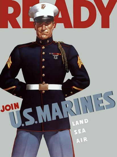 Ready Join US Marines Land Sea Air Marine | Vintage War Propaganda Posters 1891-1970