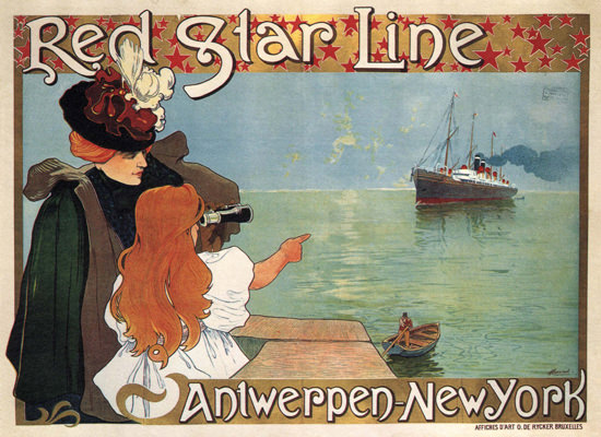 Red Star Line Belgium Antwerpen New York Girl | Vintage Travel Posters 1891-1970