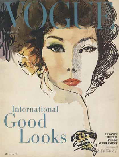 Rene R Bouche Vogue Cover 1958-03-15 Copyright | Vogue Magazine Graphic Art Covers 1902-1958