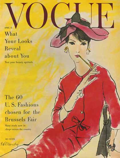 Rene R Bouche Vogue Cover 1958-04-15 Copyright | Vogue Magazine Graphic Art Covers 1902-1958