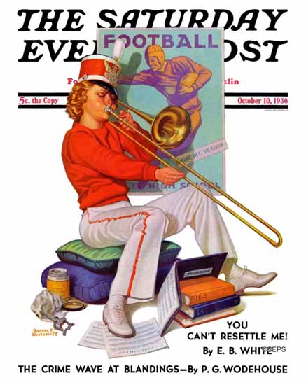 Revere F Wistehoff Saturday Evening Post Trombone Exercise 1936_10_10 | The Saturday Evening Post Graphic Art Covers 1931-1969