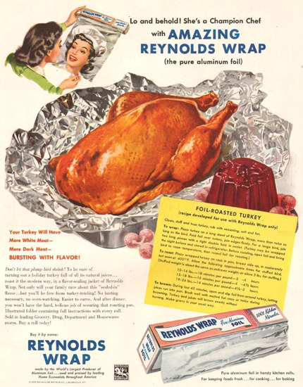 Reynolds Wrap Foil-Roasted Turkey 1950 | Vintage Ad and Cover Art 1891-1970