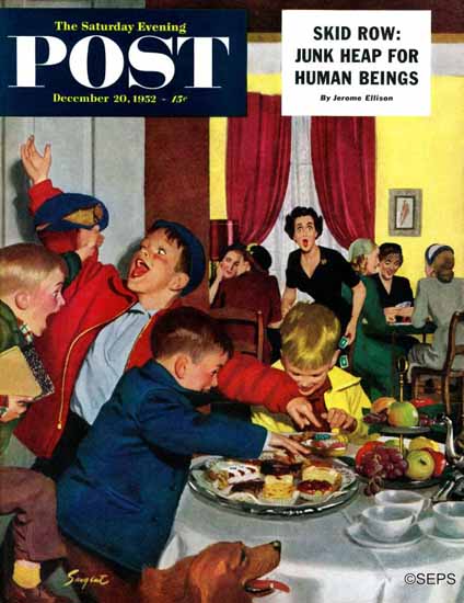 Richard Sargent Saturday Evening Post Crashing Moms Party 1952_12_20 | The Saturday Evening Post Graphic Art Covers 1931-1969