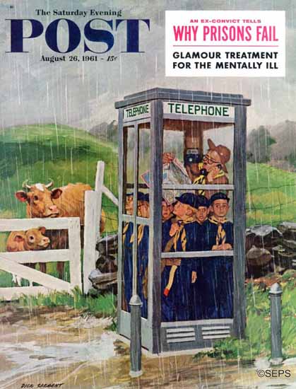 Richard Sargent Saturday Evening Post Cub Scouts in Booth 1961_08_26 | The Saturday Evening Post Graphic Art Covers 1931-1969