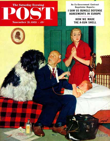 Richard Sargent Saturday Evening Post Doctor and the Dog 1953_11_21 | The Saturday Evening Post Graphic Art Covers 1931-1969