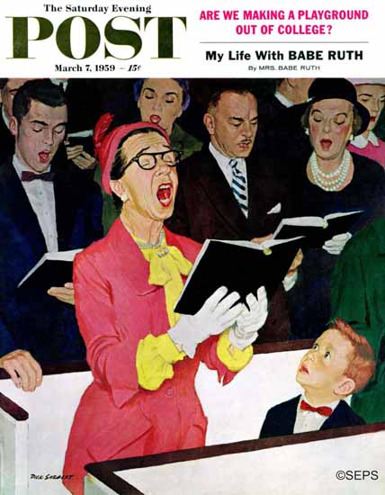 Richard Sargent Saturday Evening Post Singing Praise 1959_03_07 | The Saturday Evening Post Graphic Art Covers 1931-1969