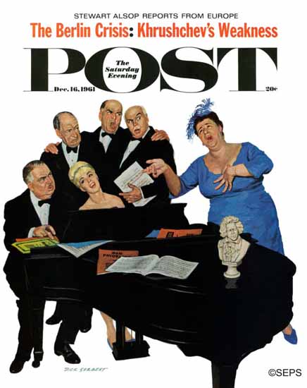 Richard Sargent Saturday Evening Post The Fat Lady Sings 1961_12_16 | The Saturday Evening Post Graphic Art Covers 1931-1969