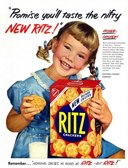 Ritz Crackers 1953 Girl Taste Nifty Richer Crisper | Vintage Ad and Cover Art 1891-1970