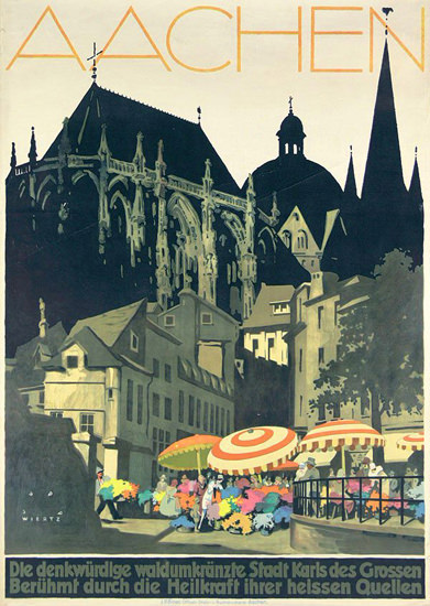 Roaring 1920s Aachen Germany 1928 Stadt Karls Des Grossen | Roaring 1920s Ad Art and Magazine Cover Art