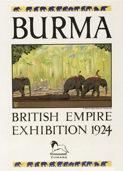 Roaring 1920s Burma Elephants British Empire Exhibition 1924 | Roaring 1920s Ad Art and Magazine Cover Art