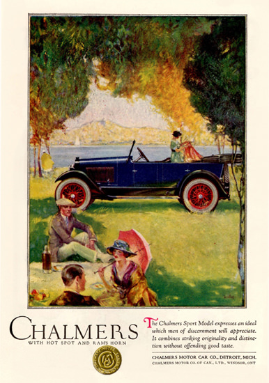 Roaring 1920s Chalmers Sport Model Hot Spot Detroit 1920 | Roaring 1920s Ad Art and Magazine Cover Art