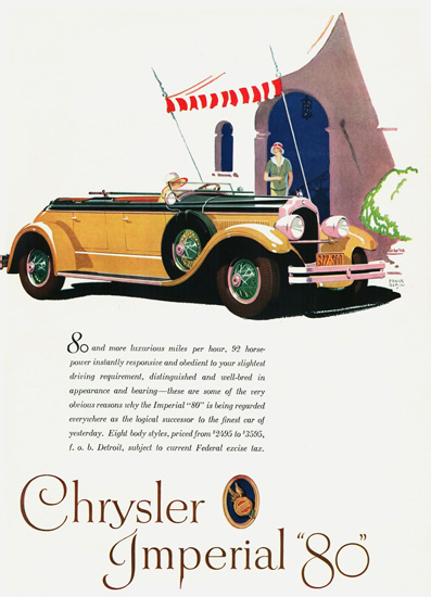 Roaring 1920s Chrysler Imperial 80 Dual Cowl Phaeton 1927 | Roaring 1920s Ad Art and Magazine Cover Art