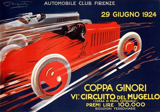 Roaring 1920s Circuito Del Mugello 1924 Automobile Club Firenze | Roaring 1920s Ad Art and Magazine Cover Art