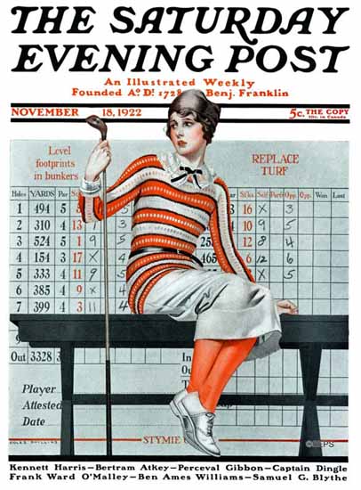 Roaring 1920s Coles Phillips Saturday Evening Post Golfer 1922_11_18 | Roaring 1920s Ad Art and Magazine Cover Art