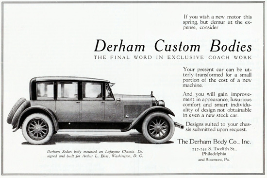 Roaring 1920s Derham Custom 1922 Body On Lafayette Chassis | Roaring 1920s Ad Art and Magazine Cover Art