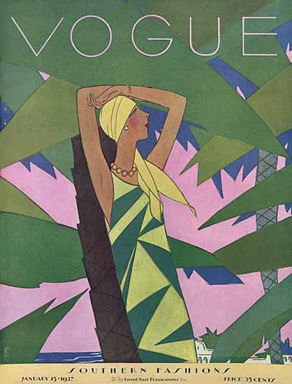 Roaring 1920s Eduardo Garcia Benito Vogue Cover 1927-01-15 Copyright | Roaring 1920s Ad Art and Magazine Cover Art