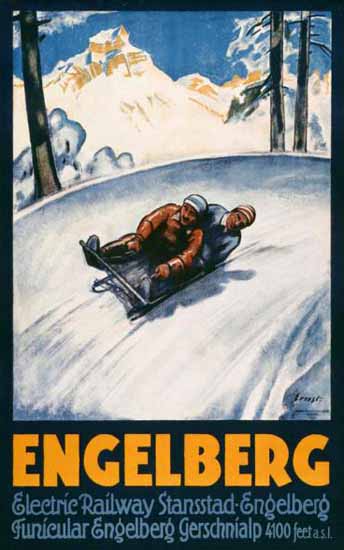 Roaring 1920s Engelberg Railway Stansstad Gerschnialp Switzerland 1925 | Roaring 1920s Ad Art and Magazine Cover Art