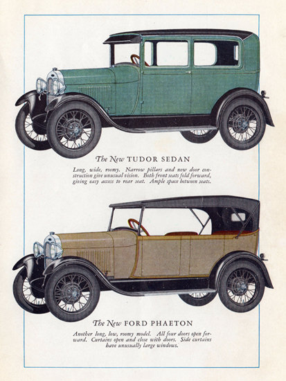 Roaring 1920s Ford Model A Tudor Sedan Phaeton 1928 | Roaring 1920s Ad Art and Magazine Cover Art