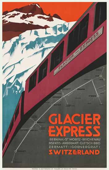 Roaring 1920s Glacier Express St Moritz Zermatt Switzerland 1925 | Roaring 1920s Ad Art and Magazine Cover Art