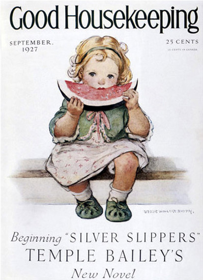 Roaring 1920s Good Housekeeping Copyright 1927 Girl And Watermelon | Roaring 1920s Ad Art and Magazine Cover Art