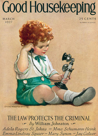 Roaring 1920s Good Housekeeping Copyright 1927 Little Boy Telephone | Roaring 1920s Ad Art and Magazine Cover Art